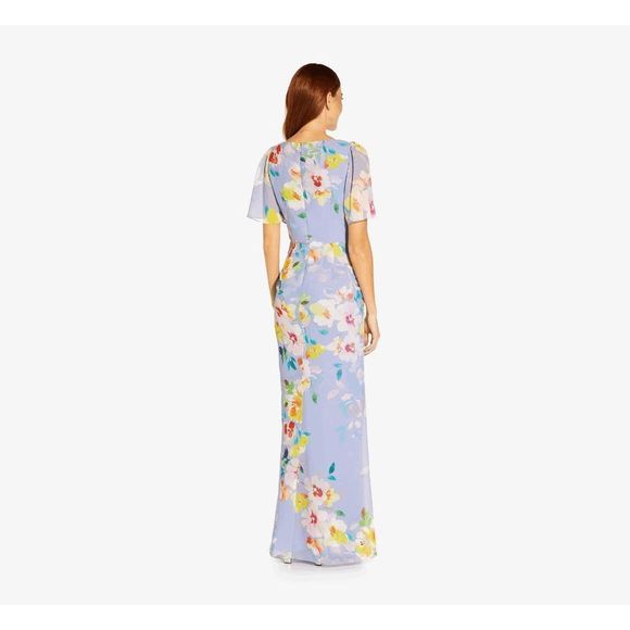 Adrianna Papell Floral Maxi Dress - Blue and Yellow Size 8 - Picture 3 of 6